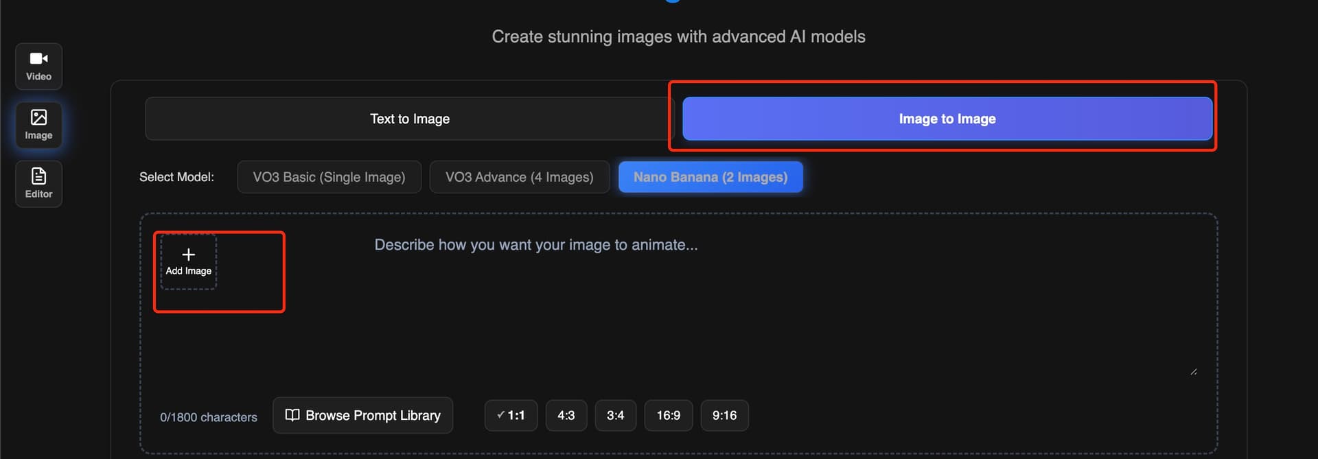 VO3 AI Image to Image Interface