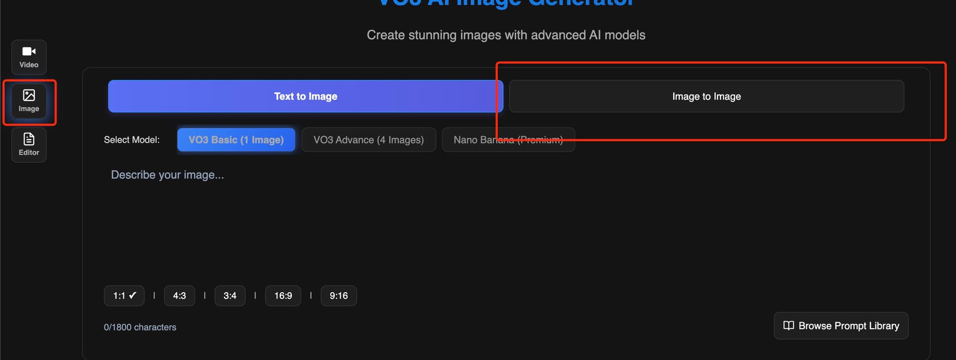 VO3 AI Text to Image Interface